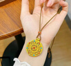 中國黃金（CHINA GOLD）八寶羅盤黃金項鏈女國風百搭足金圓盤吊墜首飾七夕禮物送老婆女友 【中金禮盒】八寶羅盤項鏈【棕繩】 約3.4g 曬單實拍圖