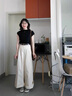 丹珠娜（DanZhuNa）休閑褲女裝夏季新款2025年小個子鹽系穿搭運(yùn)動闊腿褲子女套裝衣服 黑色+杏色褲子（有腰帶） M 曬單實(shí)拍圖