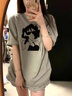 AEMAPE[兩件裝]100純棉特別國(guó)潮情侶裝新款夏季短袖ins網(wǎng)紅情侶t恤寬松 美芽廣志兩件灰綠純棉 均碼 女L男XL 曬單實(shí)拍圖