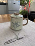 境坊間豆黃汝窯茶杯帶蓋陶瓷手繪辦公杯個(gè)人專用茶水分離杯過濾水杯杯子 惜竹辦公杯+茶葉罐 禮盒裝 曬單實(shí)拍圖