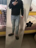 益帛淺色牛仔褲男士秋冬新款歐美風(fēng)輕奢刺繡彈力修身休閑小腳長(cháng)褲子男 藍色 31 【建議115-125斤】 曬單實(shí)拍圖