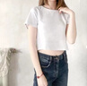 嫻柔白色圓領(lǐng)短袖t恤女寬松2025年夏季新款短款高腰露臍打底上衣女裝 白色 L 100-110斤 曬單實(shí)拍圖