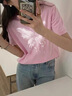 一寸相思粉色純棉短袖夏季t恤女2025新款歐貨寬松半袖體恤顯瘦夏季上衣潮 粉色-流蘇蝴蝶. L 【105-115斤】 曬單實拍圖