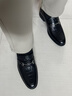 金利來(lái)（Goldlion）男鞋 鱷魚(yú)紋男士商務(wù)休閑皮鞋 圓頭套腳牛皮正裝鞋 軟皮樂(lè )福鞋 黑色 41 比標準碼皮鞋偏大一碼 曬單實(shí)拍圖