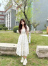 莫代爾茶歇法式碎花連衣裙女2025夏季新款時(shí)尚氣質(zhì)收腰顯瘦泡泡袖中長(cháng)裙 米白色[有內襯] M 曬單實(shí)拍圖