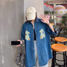 莫代爾牛仔短袖襯衫女裝2021早春新款韓版設(shè)計(jì)感寬松疊穿小熊刺繡上衣酷 牛仔藍(lán) 現(xiàn)貨秒發(fā) M 建議100-115斤 曬單實(shí)拍圖