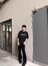 POUM黑色褲子男春秋夏季款微喇直筒褲彎刀褲子垂感修身西褲百搭休閑褲 SBXS-C9116黑色 XL 曬單實(shí)拍圖