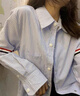 DAVEY MODE夏季新款tb學(xué)院風(fēng)襯衫設計感織帶襯衣寬松慵懶男女情侶外套潮 藍色 M 曬單實(shí)拍圖