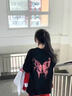 will not美式復古高街蝴蝶純棉短袖t恤男女夏寬松歐美潮牌情侶vintage上衣 黑色 高質(zhì)量精梳棉 M 曬單實(shí)拍圖