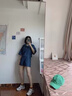 FSHE減齡氣質設計感短袖襯衫牛仔套裝女夏季薄款大碼上衣短褲子兩件套 藍色牛仔外套襯衫短褲兩件套 L (建議105-115斤) 曬單實拍圖