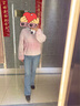 三彩2025春季新款慵懶風(fēng)寬松鏤空V領(lǐng)燈籠袖毛衣針織衫套頭 櫻花粉 L 曬單實(shí)拍圖
