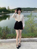 羅蒙（ROMON）2025年新款秋裝減齡氣質(zhì)長(zhǎng)袖雪紡襯衫女上衣刺繡溫柔法式蕾絲小衫 杏色 L -105-115斤 曬單實(shí)拍圖