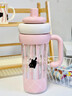 奇古堂巨無(wú)霸水杯大容量冰霸杯子女生新運動(dòng)水壺高顏值塑料吸管杯 （茶水分離食品級PC）粉貓820ml 曬單實(shí)拍圖