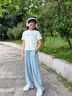 優(yōu)優(yōu)1點(diǎn)（Yoyo one）女童夏季套裝2025新款洋氣兒童短袖牛仔喇叭褲兩件套大童休閑夏裝 18848白藍(lán)+13131藍(lán)色 160 160cm 曬單實(shí)拍圖