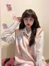 VEOXjk制服新款女生針織衫馬甲背心女學(xué)院風(fēng)軟妹毛衣疊穿長(zhǎng)袖T恤 粉紅色 [馬甲] S 80-90斤 曬單實(shí)拍圖