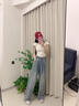 鉑吶苓天絲牛仔褲女春夏復(fù)古風(fēng)高腰寬松休閑褲子潮流闊腿褲垂感直筒褲 復(fù)古牛仔褲【藍(lán)】 L 曬單實(shí)拍圖