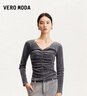VEROMODAT恤女2025新款絲絨質(zhì)感心型紐扣褶皺設計修身長(cháng)袖T恤 灰色 M 曬單實(shí)拍圖