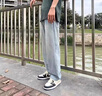 維啟安牛仔褲男春夏季新款冰絲薄款透氣寬松闊腿直筒褲子男士休閑褲男生 KJ-2016淺藍(lán) L 110-130斤 曬單實(shí)拍圖