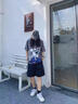 緋垚短褲男士寬松休閑中褲夏季時尚百搭五分運動褲青春直筒印花褲子 【黑色】 L 曬單實拍圖