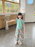 俠客小龜女童短袖套裝洋氣時髦兒童夏季碎花防蚊褲休閑兩件套小女孩夏裝潮 綠色 120 曬單實拍圖