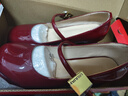 啄木鳥(niǎo)日系小皮鞋氣質(zhì)瑪麗珍女鞋2024新款法式漆皮高跟鞋粗跟復古一字帶 酒紅色 38 曬單實(shí)拍圖