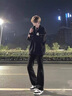 花花公子春夏美式高街微喇牛仔褲男vibe窄版潮牌寬松緊腰學(xué)生韓版春夏長(cháng)褲 黑色 XL 曬單實(shí)拍圖