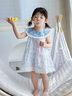 幼歌（YOUGE）嬰幼兒夏季新款清爽透氣可拆卸蝴蝶結無(wú)袖花邊連衣裙 白底藍兔 100 cm 曬單實(shí)拍圖