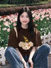 LDBE純棉短袖t恤女2025新款夏季早春寬松美式復(fù)古圓領(lǐng)體恤半袖上衣ins 棕色【純棉重磅260g】 M 曬單實(shí)拍圖