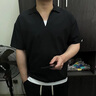 花花公子（PLAYBOY）假兩件T恤男V領(lǐng)短袖男ins潮流半袖衫冰絲涼感夏季體恤上衣服男裝 v18黑色 3XL 曬單實(shí)拍圖