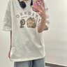 哈魯?shù)厦朗街匕跫兠迗A領短袖T恤女夏季寬松休閑五分袖新款半袖女打底衫 白灰色 M 【85-105斤】 曬單實拍圖