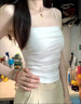 【純棉帶胸墊】小吊帶背心女帶胸墊內(nèi)搭可外穿黑色美背打底上衣 白色 均碼 (80斤-135斤) 曬單實拍圖