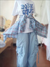 湯靈鼠女童夏季套裝新款初中學生女休閑三件套女大童短袖襯衫工裝褲夏裝 藍色兩件套 短袖+工裝褲 160 碼 【建議90-105斤】 曬單實拍圖
