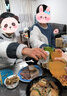 貓人【條紋珊瑚絨】情侶睡衣男秋冬熊貓加厚睡衣保暖家居服可外穿新品 曬單實(shí)拍圖