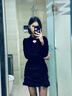 FSHE絲絨連衣裙女裝秋冬復古驚艷裙辣妹赫本風打底禮服裙包臀小黑裙子 黑色 S 曬單實拍圖