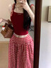 圣保美法式紅色格紋吊帶連衣裙女夏季2025新款小個(gè)子穿搭背心長(zhǎng)裙子套裝 【紅色上衣+半身裙】套裝 S 碼 曬單實(shí)拍圖