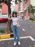樂雅秀直筒高腰牛仔褲女翻邊煙管褲2025年春夏新款寬松顯瘦九分哈倫褲子 復(fù)古藍(lán) M 建議95斤-105斤 曬單實(shí)拍圖