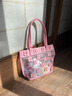ECODAY包包女包透明網(wǎng)紗包托特包花朵裝飾手提小包生日禮物情人節送女友 粉紅色 曬單實(shí)拍圖