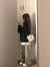 DGOV美式復古拼接格子外套女秋春季2025新款設計感寬松加厚夾克棒球服 黑色zt XL 【125-140斤】 曬單實(shí)拍圖