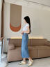 Calvin Klein Jeans春夏女士休閑通勤時(shí)尚ck斜角腰開衩毛邊牛仔半身裙J221043 1A4-牛仔藍(lán) 26 曬單實(shí)拍圖