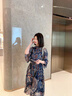 尚靜連衣裙女夏季2025新款女裝設計感印花中長(cháng)款收腰顯瘦短袖裙子女 藍色 M 曬單實(shí)拍圖