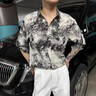 杰遜斯水墨花襯衫男士短袖夏季冰絲2025新款男裝高級(jí)感痞帥印花襯衣男款 CC254黑色（單件襯衫） L （110-125斤） 曬單實(shí)拍圖