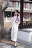 逸紅顔（E.Beauty）瑰顏2025秋新款浪漫櫻花定位花修身顯瘦針織復古改良旗袍 石竹粉 L 曬單實(shí)拍圖