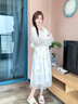 春乏連衣裙夏天女2025年新款甜美風(fēng)穿搭蕾絲吊帶裙拼接網(wǎng)紗長裙子 紫杏碎花連衣裙+防曬衣(套裝) S 曬單實拍圖