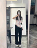 羅蒙（ROMON）窄版直筒褲女夏季高腰闊腿褲子女垂感百搭西裝休閑褲拖地長(zhǎng)褲薄款 黑色#后松緊【九分褲】 S /26   推薦[88-95斤] 曬單實(shí)拍圖
