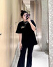 恰凡（QIAFAN）黑色微喇褲女2025春季新款高腰顯瘦休閑褲通勤西裝褲時尚氣質(zhì)長褲 黑色 M  體重90~100斤 曬單實拍圖