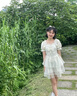 希蘇隆下架學(xué)姐XJXJ設(shè)計感仙女木耳邊方領(lǐng)連衣裙女2024春季公主風(fēng)收腰蓬 圖P色 均碼 曬單實拍圖