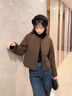 恰凡（QIAFAN）小香風(fēng)雙面毛呢短外套女2025春秋新款小個(gè)子氣質(zhì)休閑百搭呢子上衣 綠咖 M 曬單實(shí)拍圖