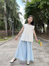 小豬彼特女童半身裙夏季2025新款女大童a字裙冰絲氣質長裙兒童夏裝裙子薄 4520藍色 150 cm 曬單實拍圖
