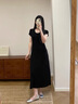 clotho Rennie品牌女裝短袖連衣裙女中長款2025夏季新款韓版百搭修身遮肉顯瘦 黑色 M 曬單實(shí)拍圖
