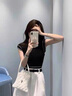 唐菓蜜連衣裙女裝夏季2025新款韓版時尚百搭減齡鹽系小香風(fēng)顯瘦套裝裙子 黑色上衣+白色裙子（送腰帶） M 曬單實拍圖